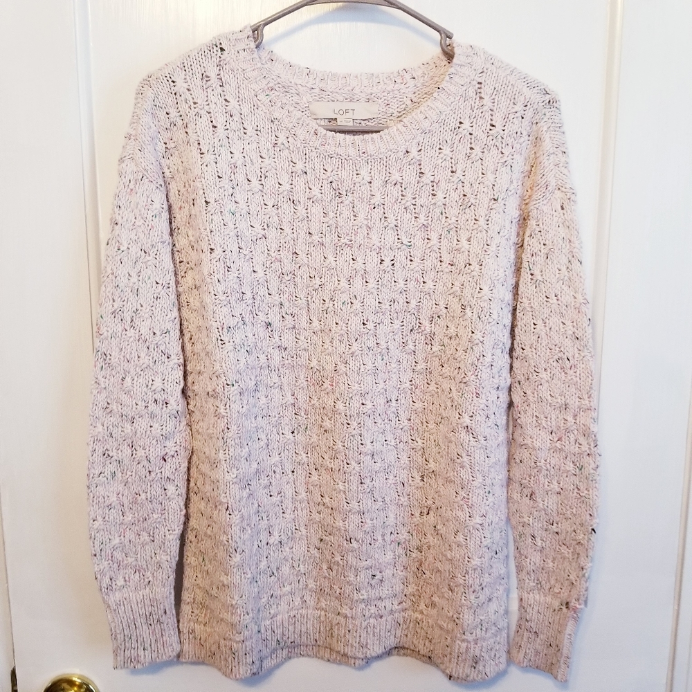 LOFT Cream Speckled Crewneck Sweater